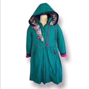 Vintage 80s Rothschild Coat Girls 12 Women S/M Turquoise Floral Puffer Jacket
